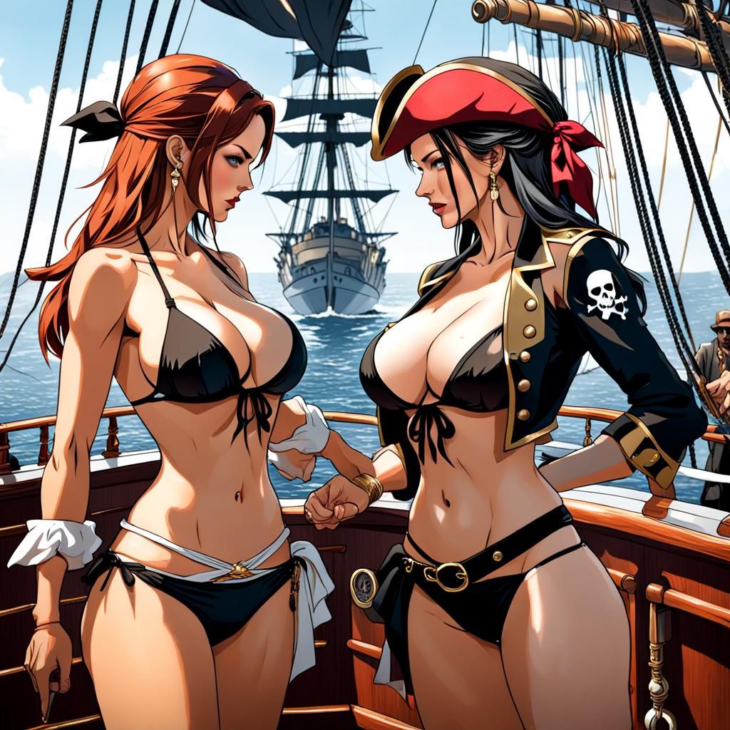 Two Women Stare Down on Pirate Ship