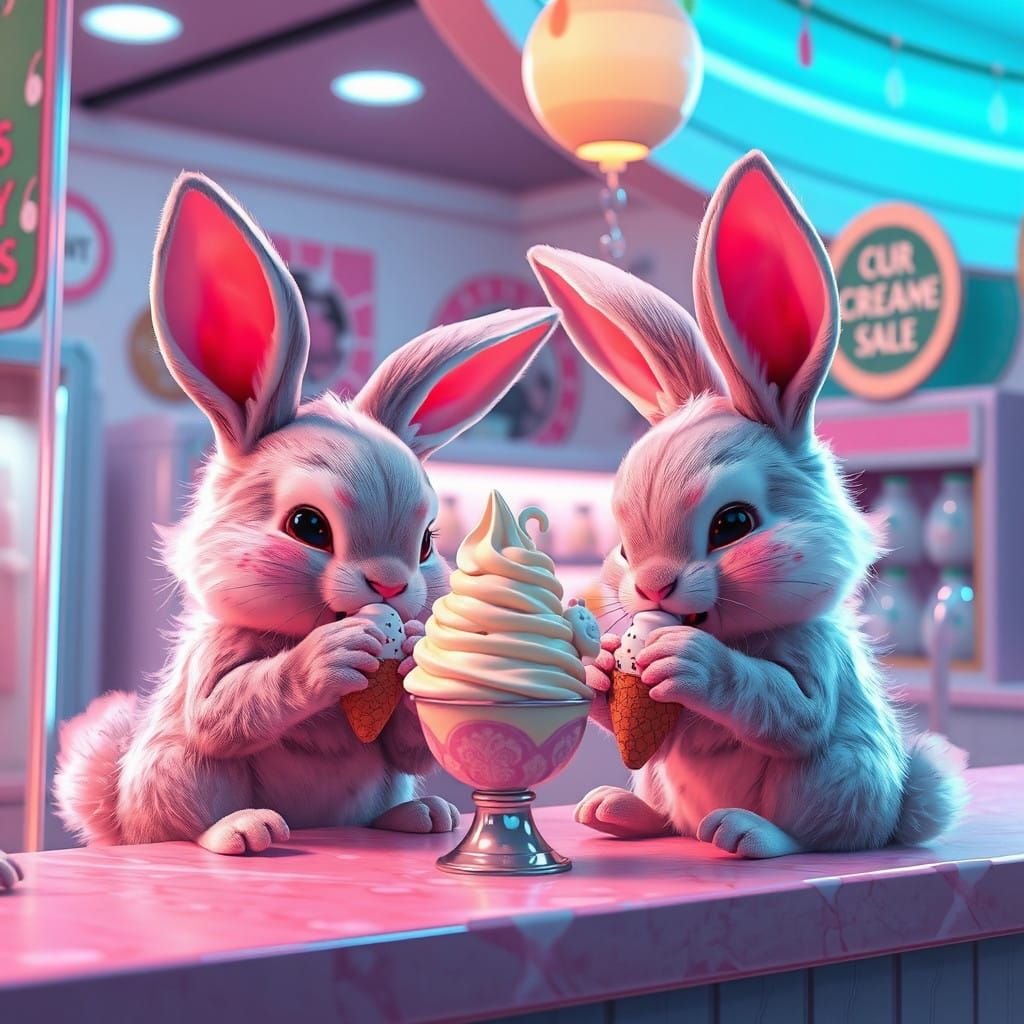 Fantastical Ice Cream Shop Scene in Pastel Colors