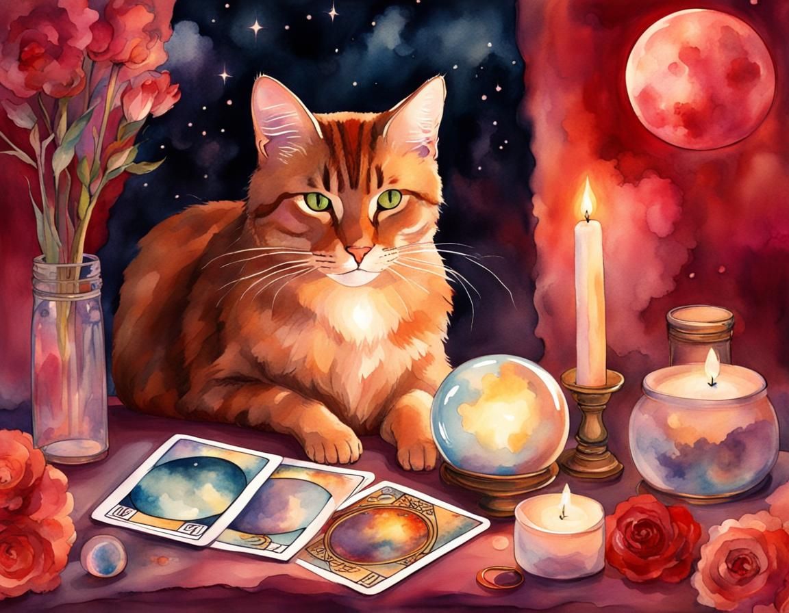 Mystic Cat with Crystal Ball Tarot Card