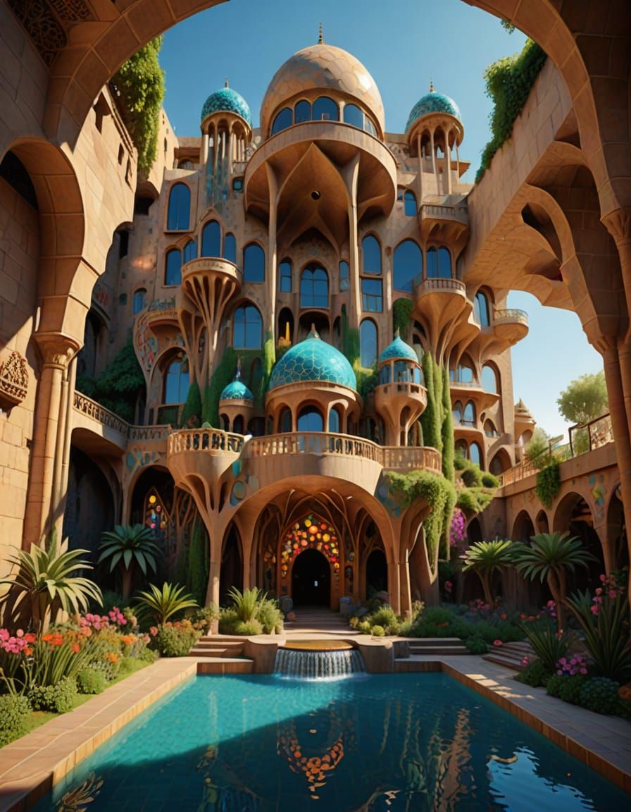 Surreal Art Nouveau Masterpiece with Iridescent Neon