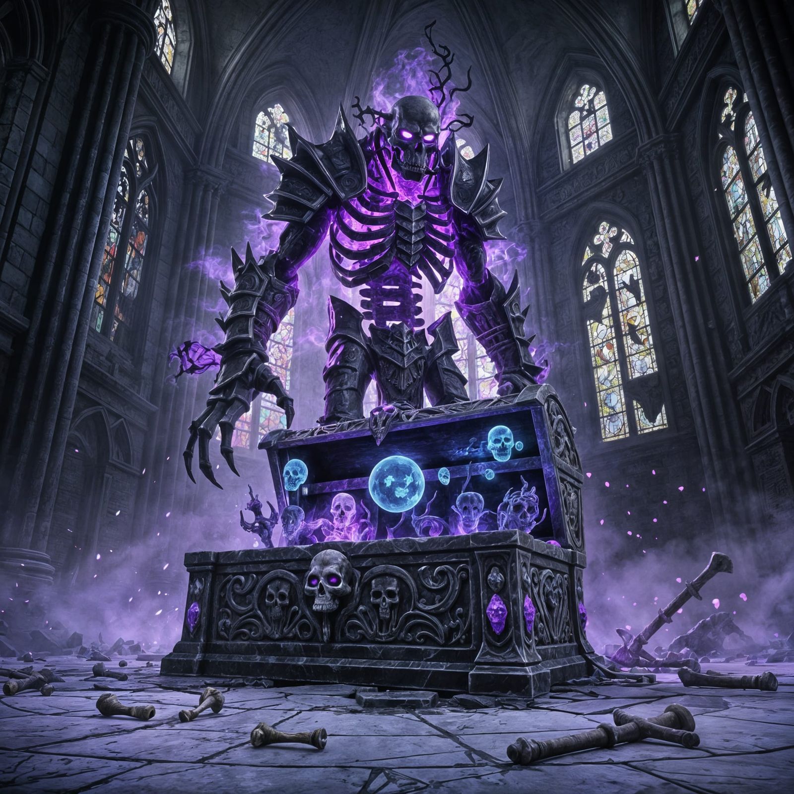 Skeletal Ogre Guardian in Gothic Ruins