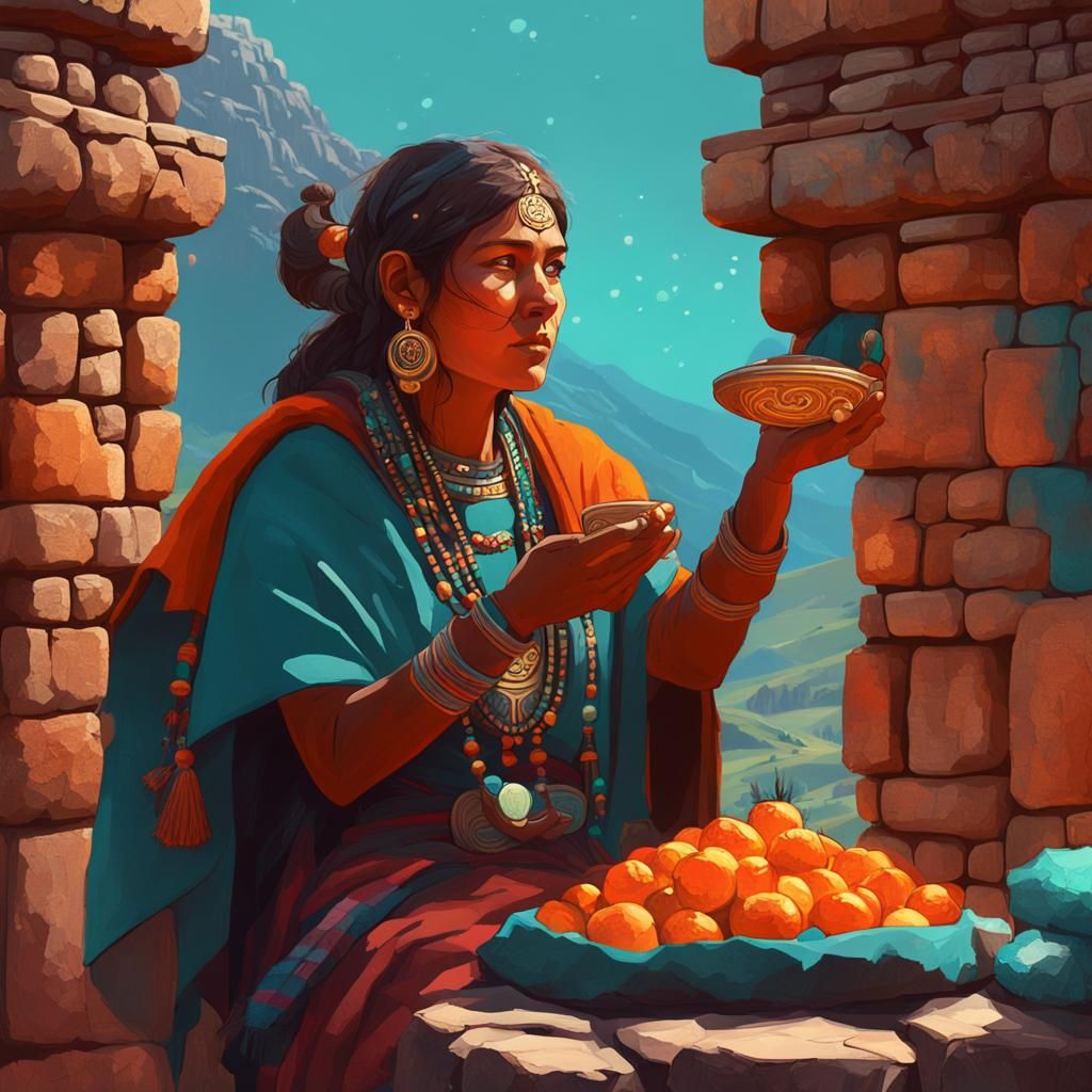 Sacsayhuamán, Cusco, a Quechua woman selling ocarina