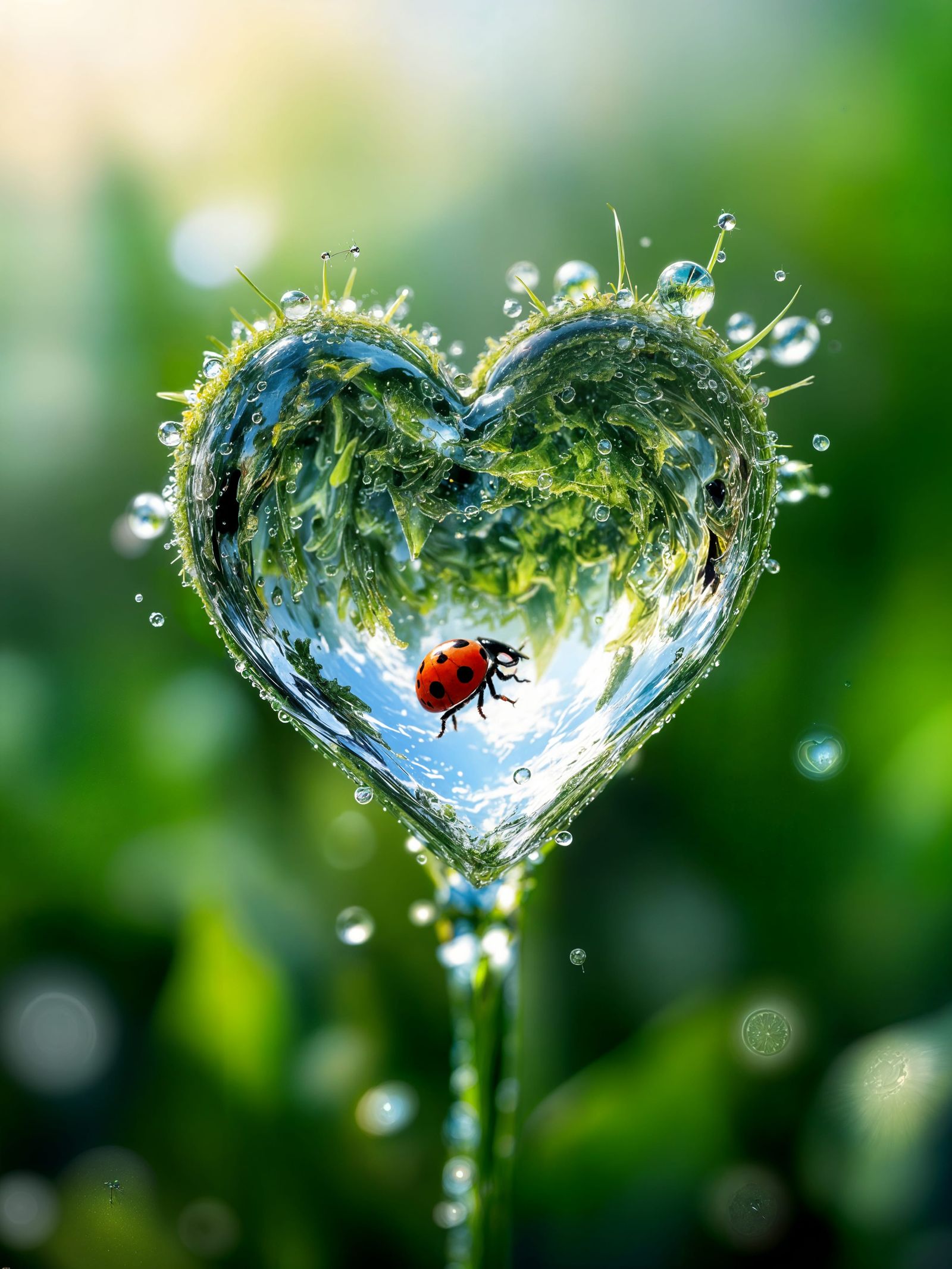 Microscopic Wonder: Heart-Shaped Dewdrop World