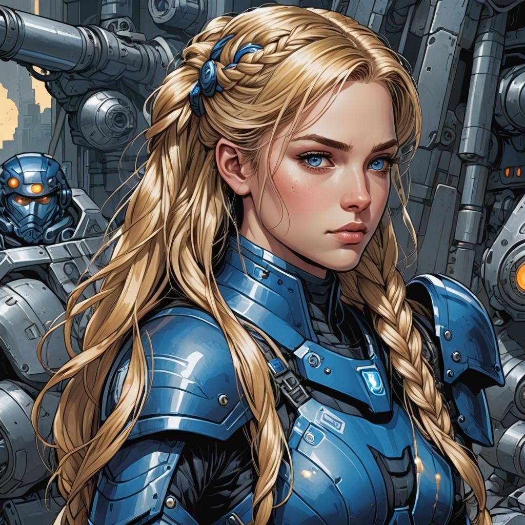 Beautiful Blonde Blue Power Armor