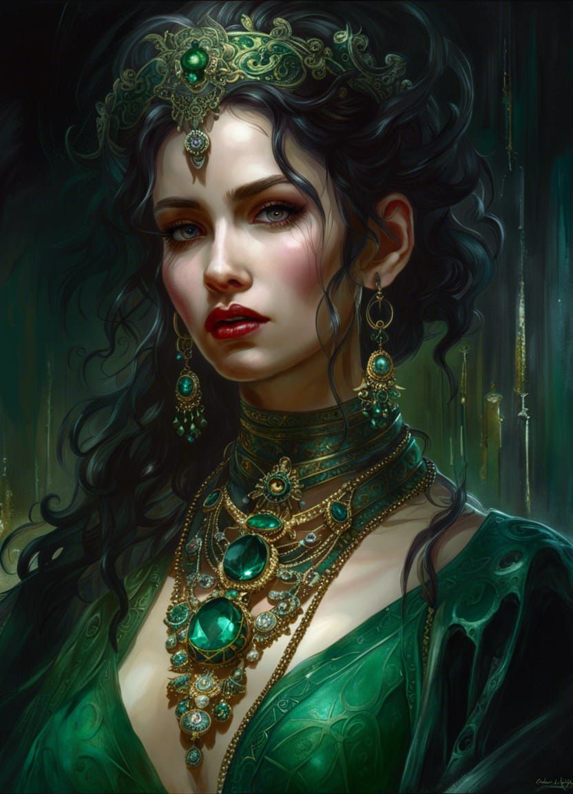 Emerald Bleeding Woman: Macabre Digital Art