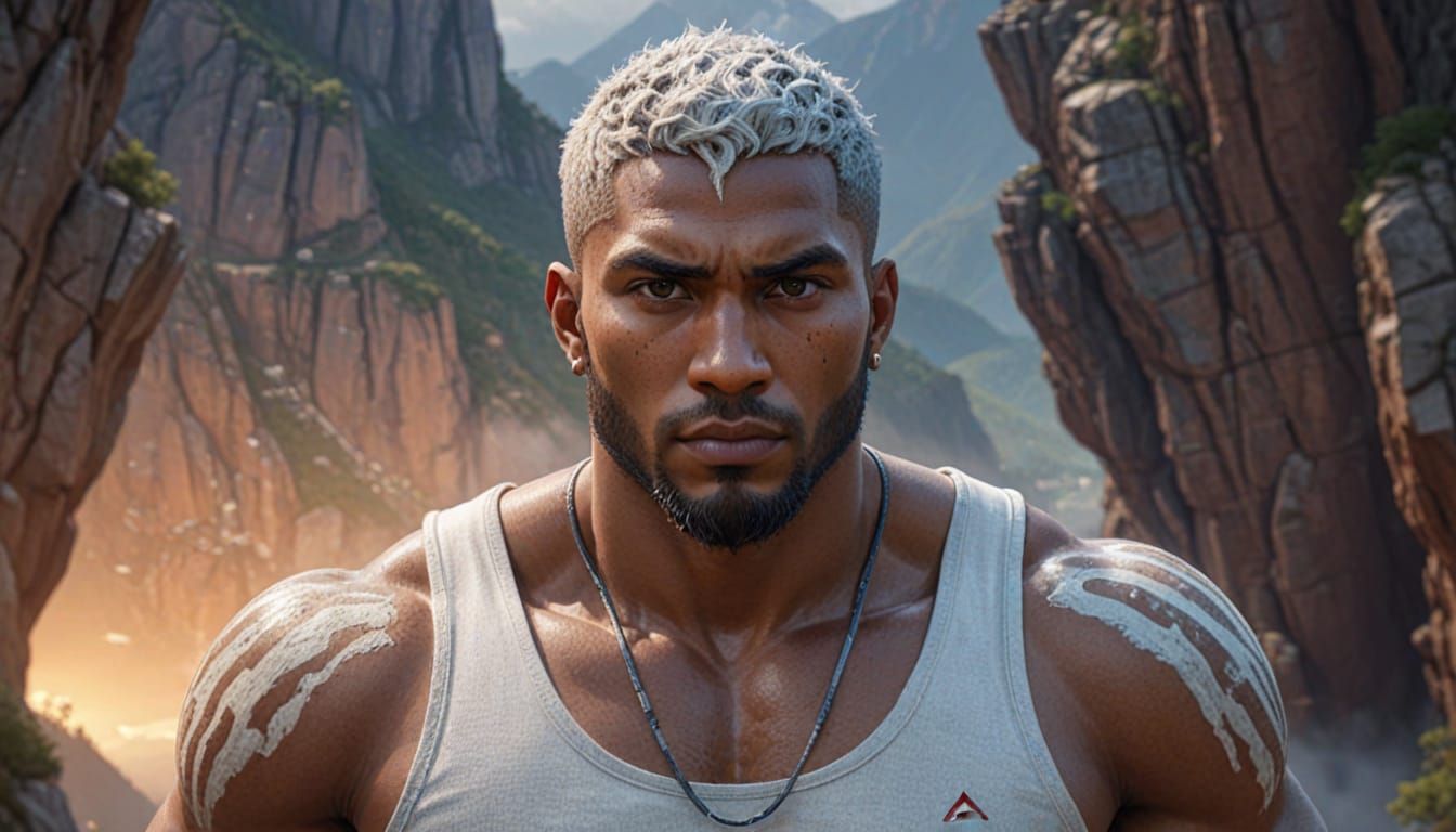 African Warrior King Dominates Majestic Mountain Landscape i...