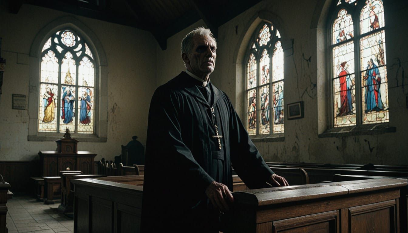 Undead Cleric Preaches to Zombie Congregation in Abandoned C...