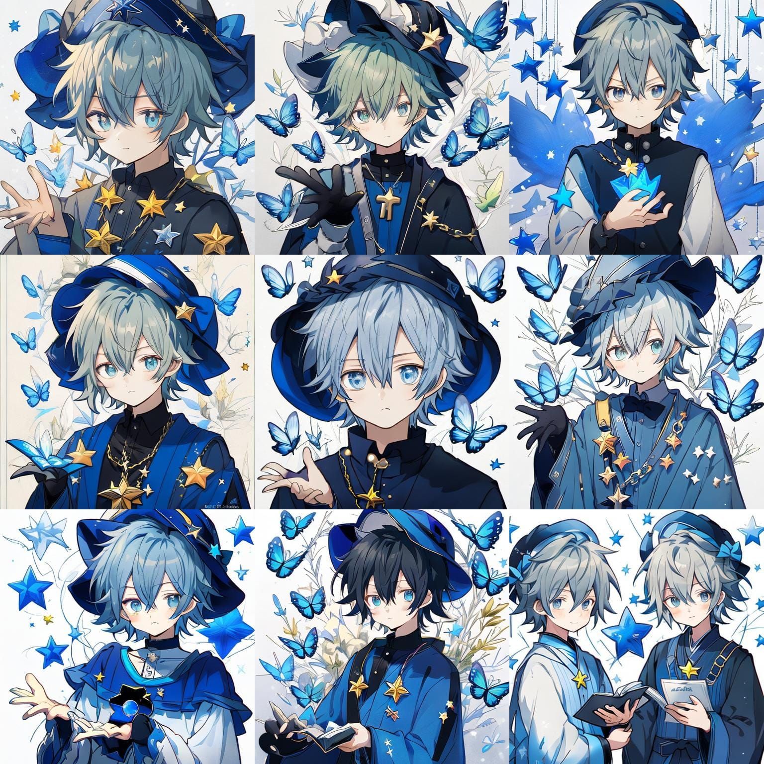 Anime Wizard Boy with Star Magic and Blue Color Scheme