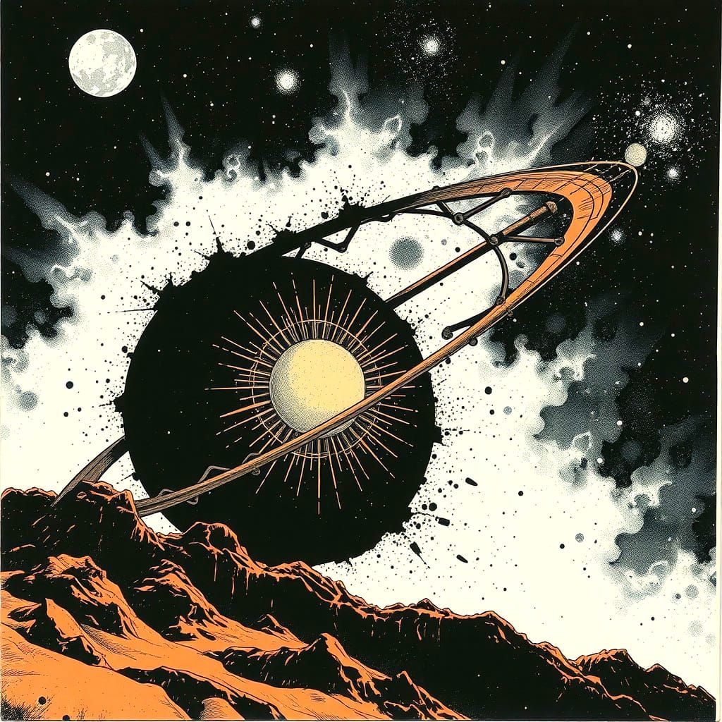 Orbital Station in Liminal Space, Druillet Style