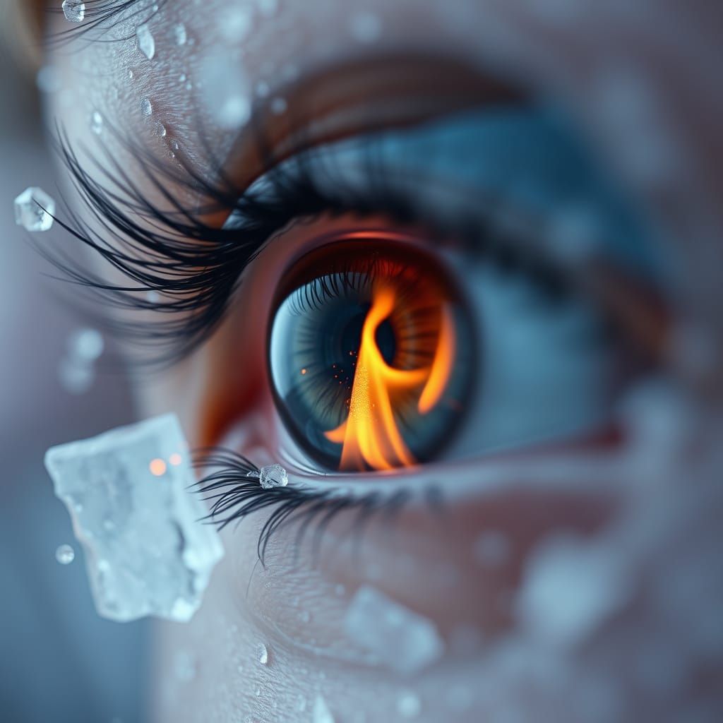 Iris Reflecting Fire and Ice in Misty Mirror