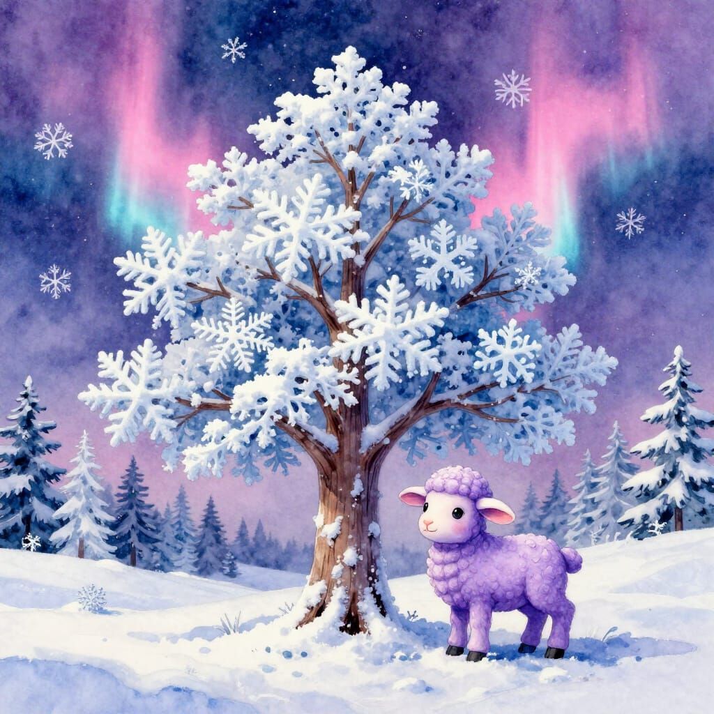 Snowflake tree & chibi lamb