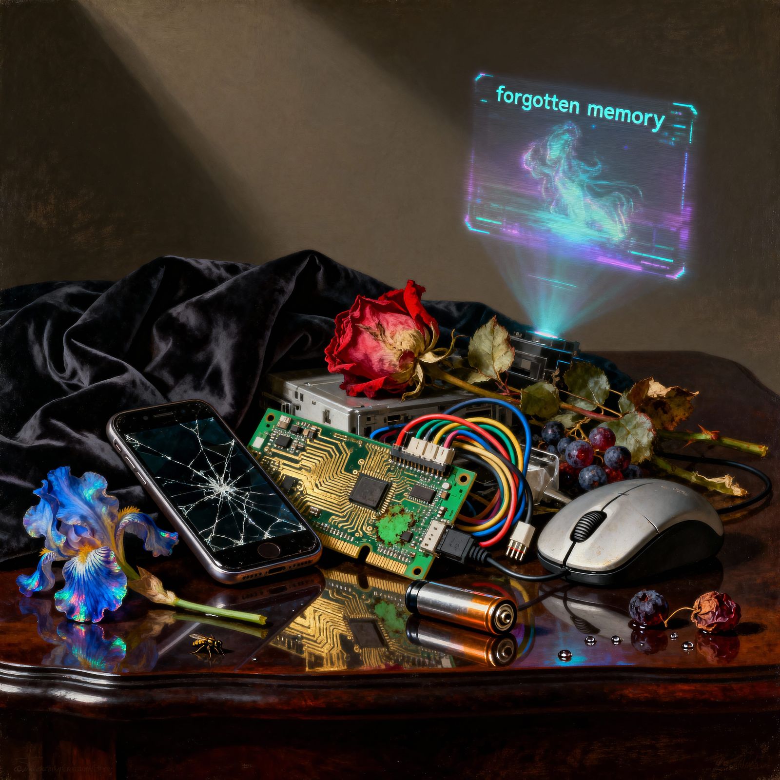 Dutch Golden Age Still Life of E-Waste and Flowers