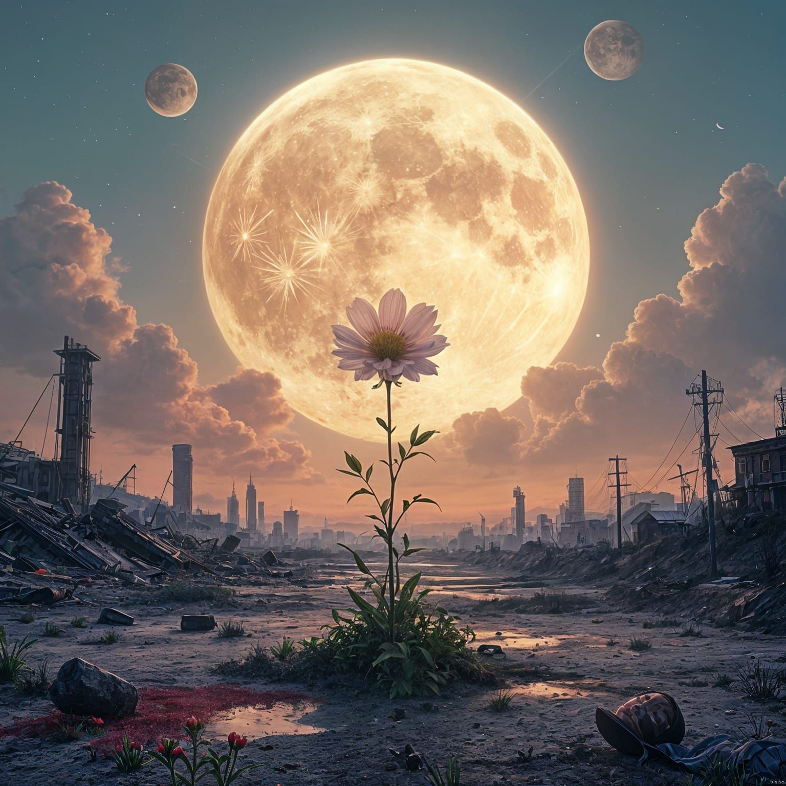 Post-War Scene: Wildflower and Moon