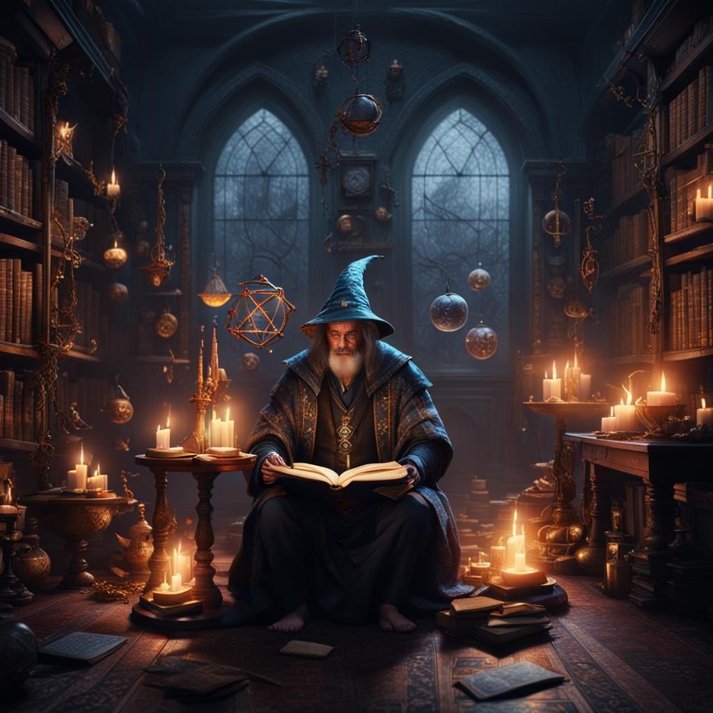 Sorcerer Casting Spells in Dark Magic Room
