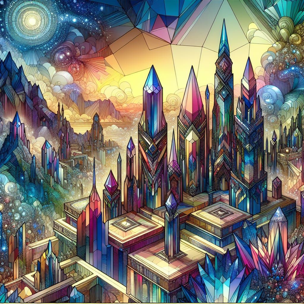 Geometric Crystal Fantasy Kingdom in Vivid Color