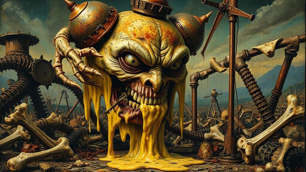 Melting Clock Horror Landscape in Hieronymus Bosch Style