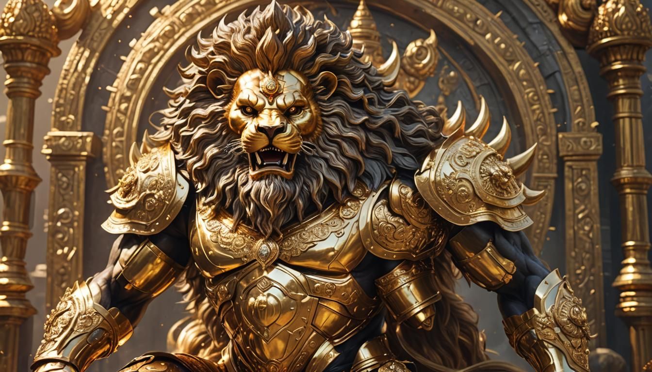 Lion God Narasimha in Golden Armor