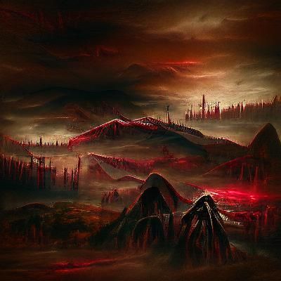 Apocalyptic Landscape with Red Glow, Hyperdetailed Art