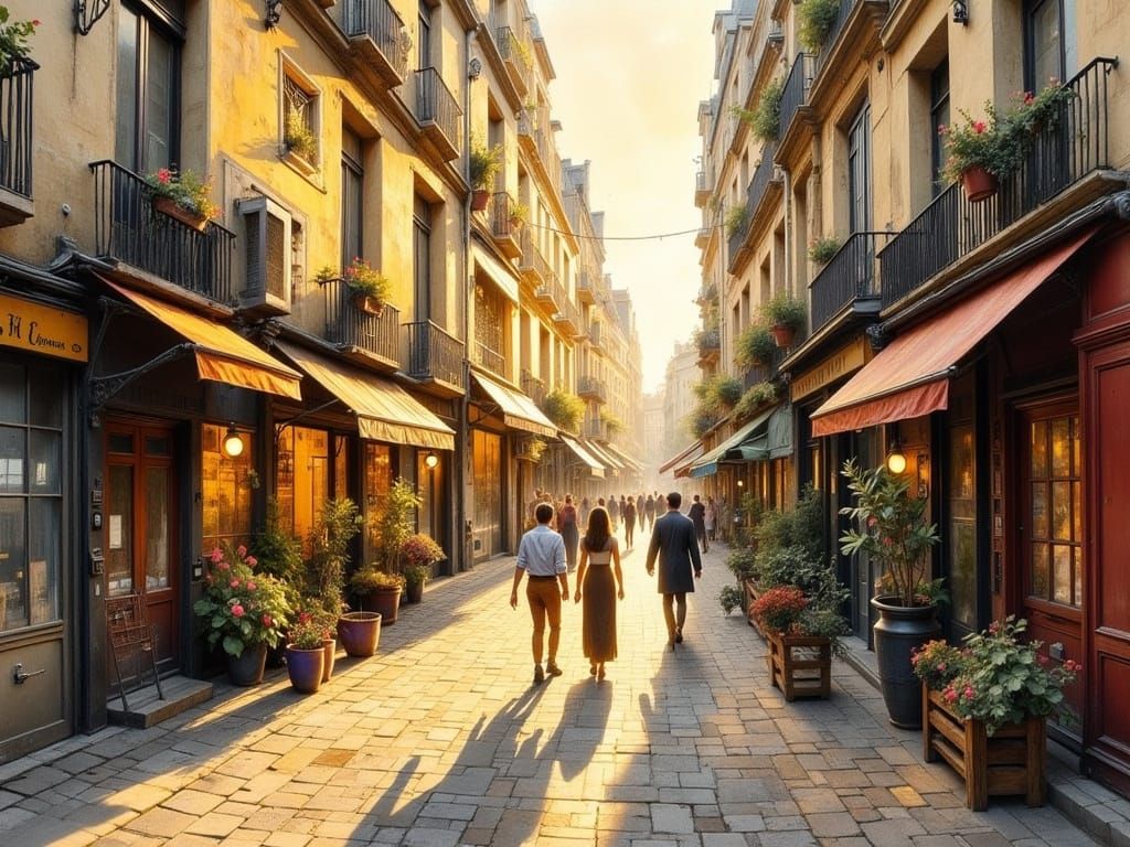 Parisian Street Scene in Acrylic Ink Style