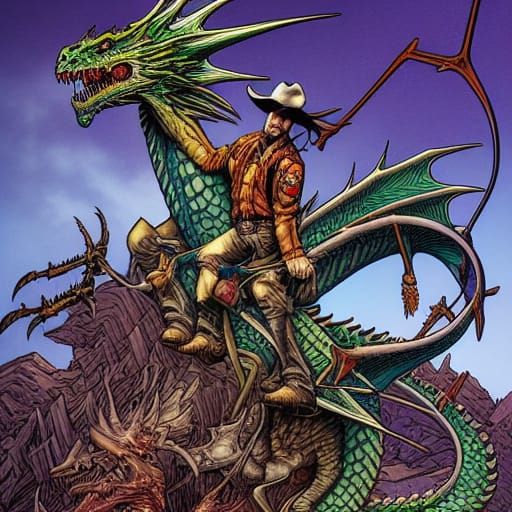 Dragon Skeleton Cowboy in Comic Book Style