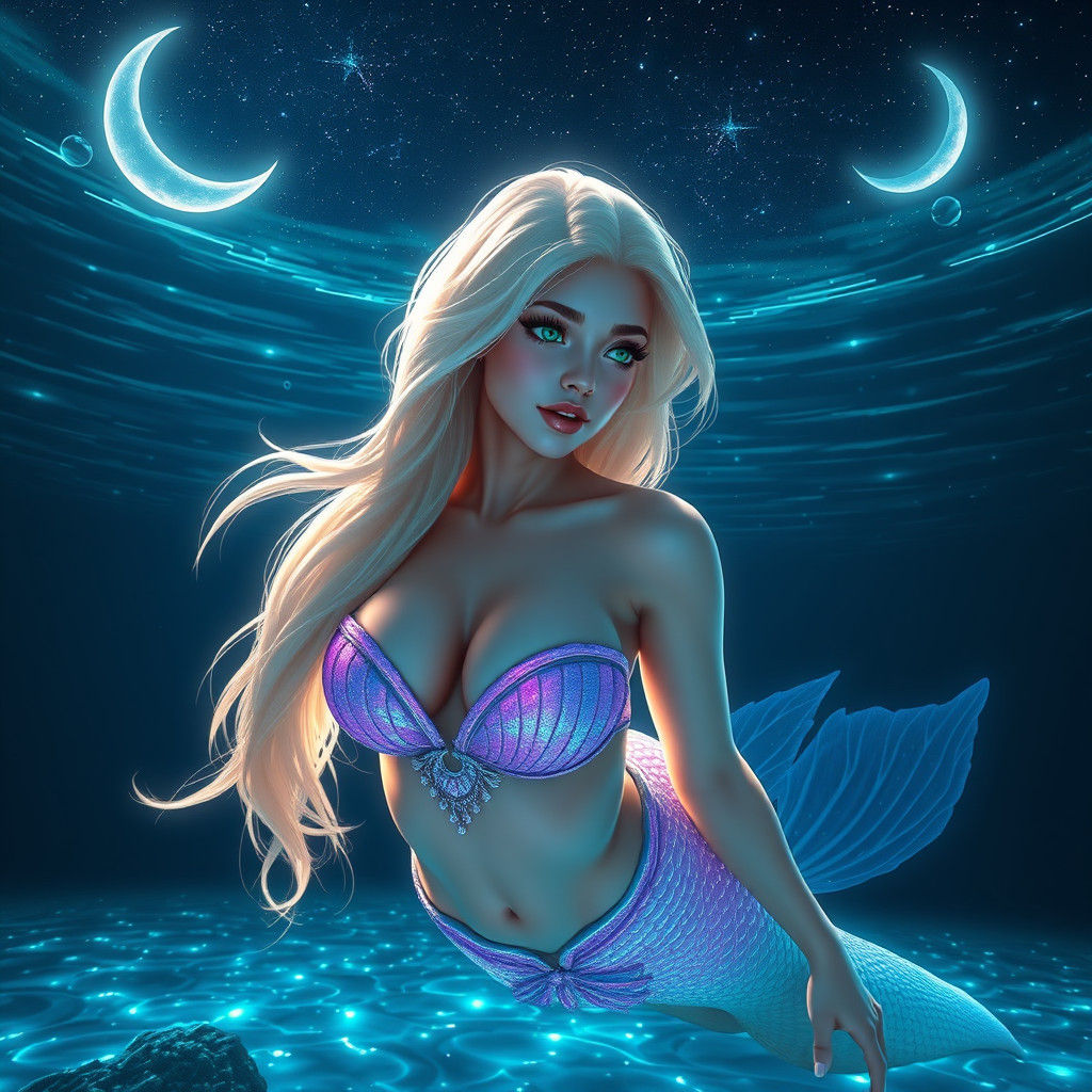 Bioluminescent Mermaid in Dreamlike Ocean