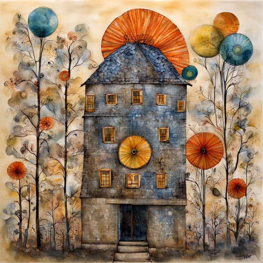 Vibrant Folk Art with Oil and Ink Textures