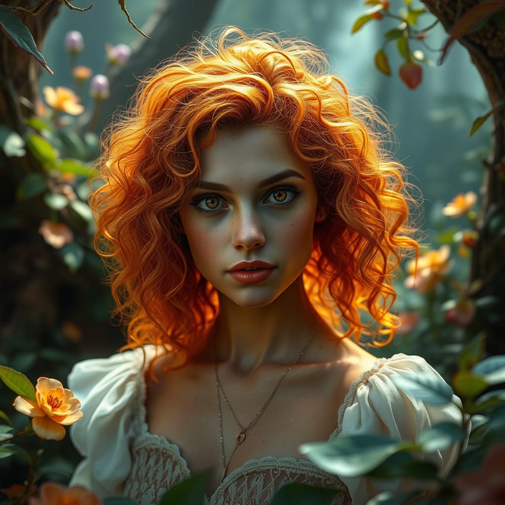 Copper Goddess Among Whimsical Vines