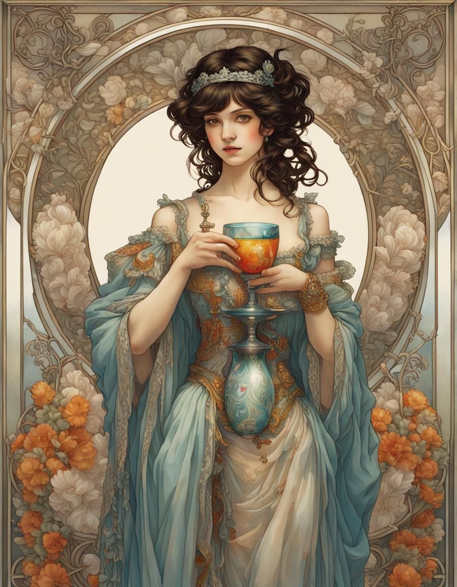 Woman with Murano Goblet in Art Nouveau Style