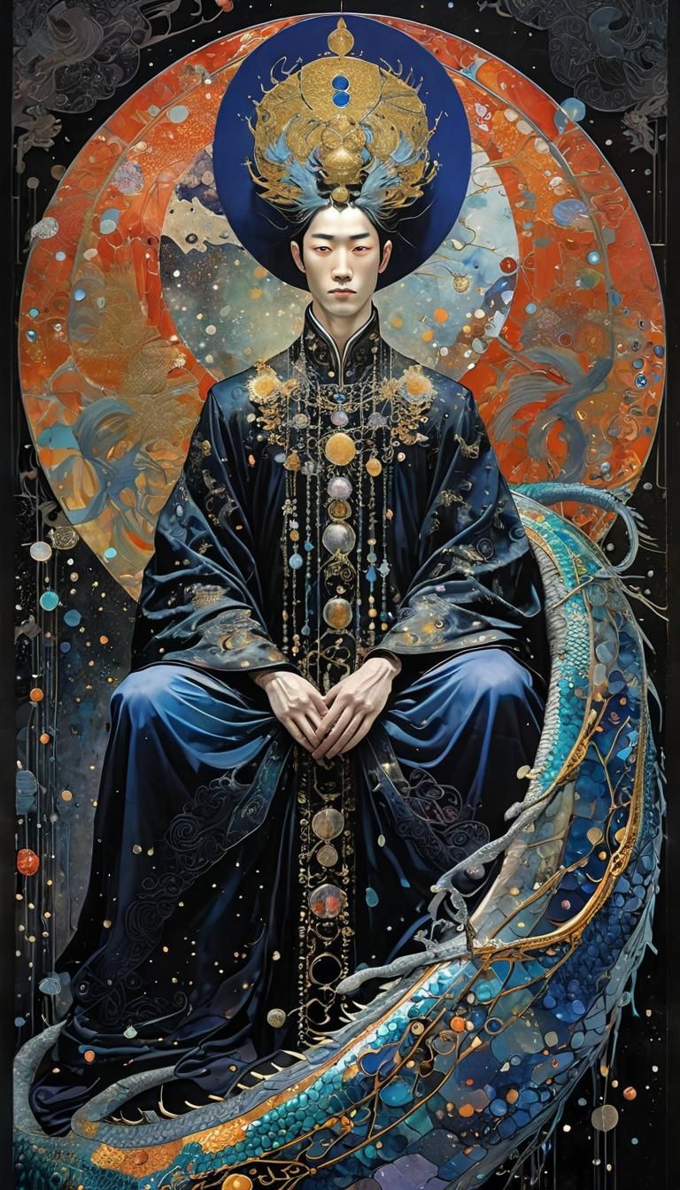 Asian Emperor on Star Dragon, Art Deco Style