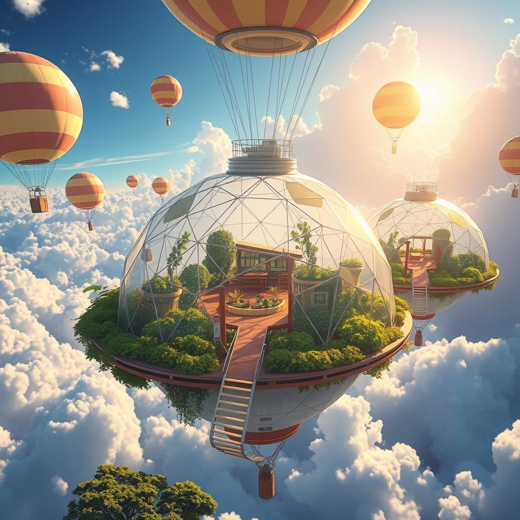 Surreal Solarpunk Cityscape in Whimsical Architectural Style