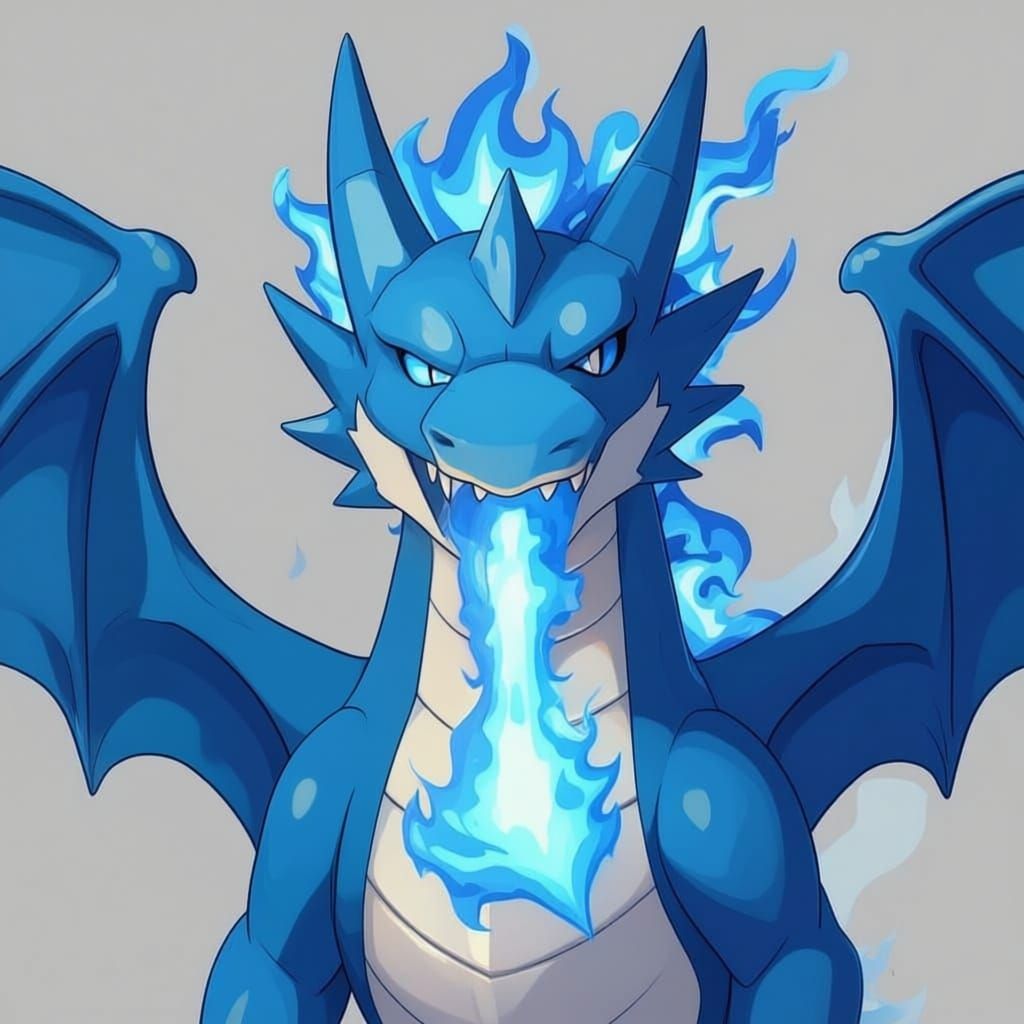 Blue Dragon Head with Flames, Pokemon Style