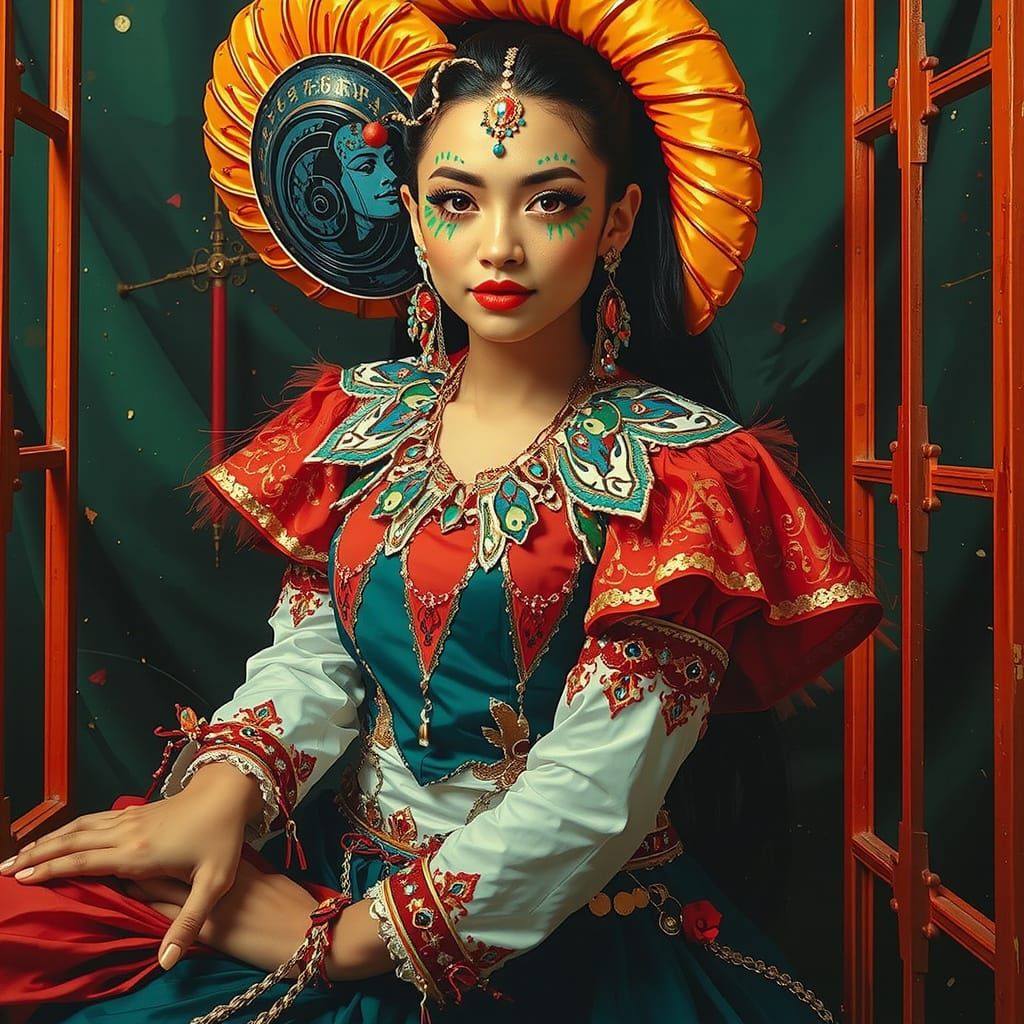 Elegant Woman in Flamboyant Attire, Maximalist Art