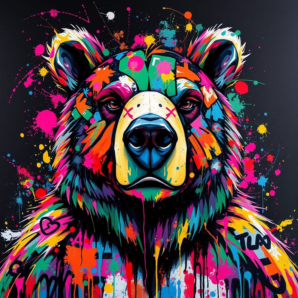 Vibrant Graffiti Bear Artwork in Street Art Style
