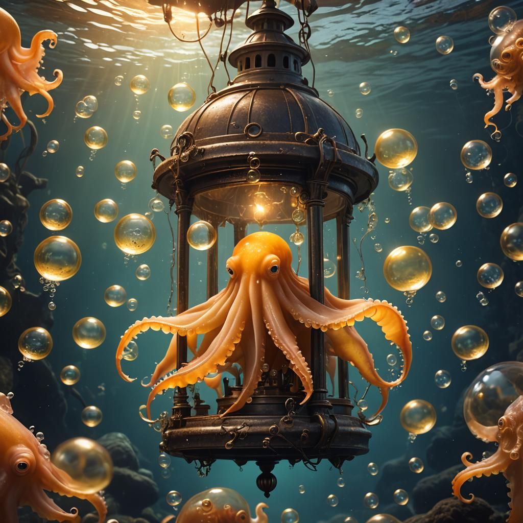 Orange Dumbo Octopus in Sunken Lantern