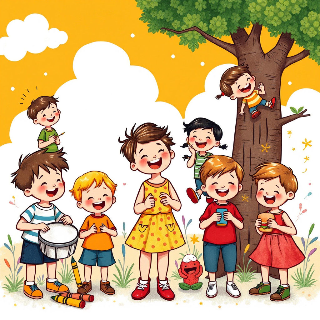 Whimsical Children's Illustration of Joyful Moments