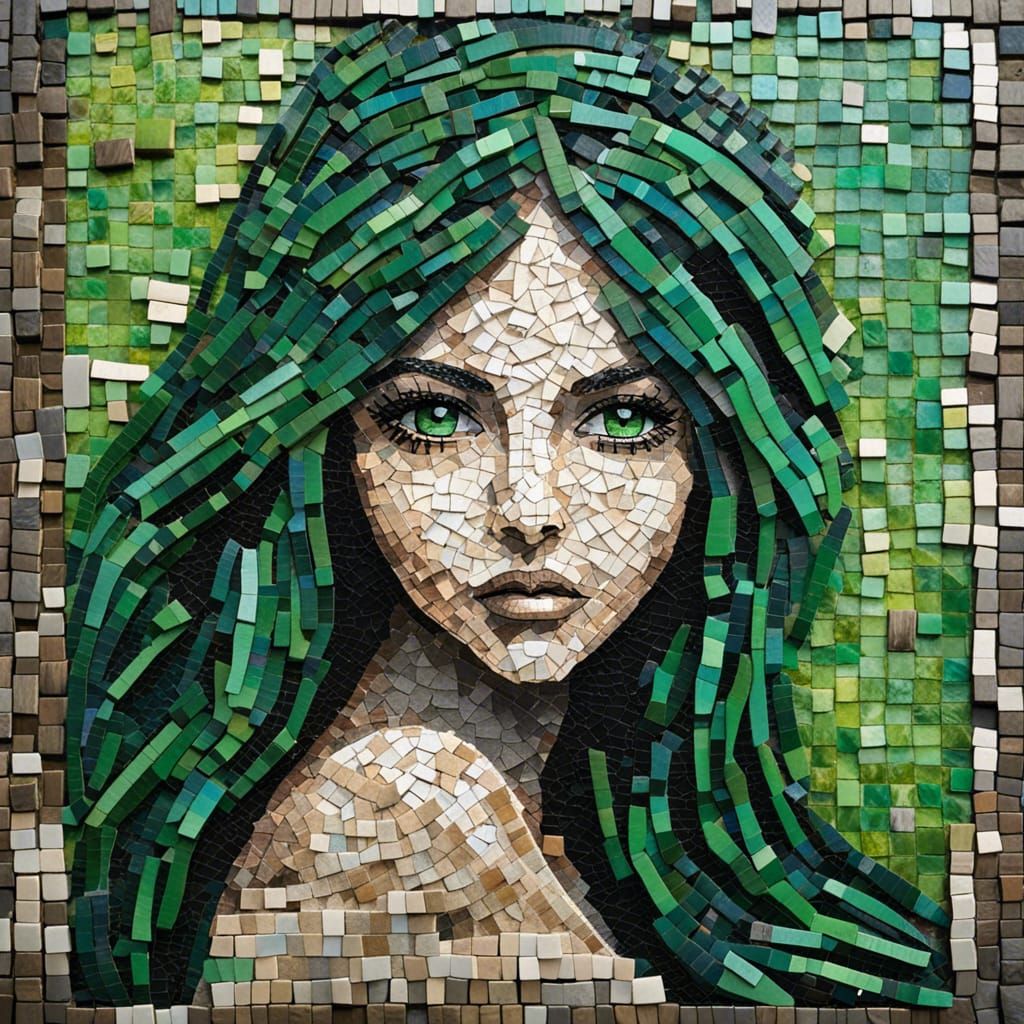 Goddess of Nature Mosaic Portrait from Recycled Newspapers
