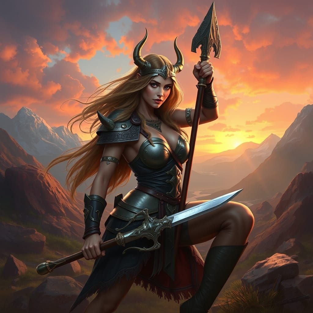 Hyperrealistic Viking Warrior in Valhalla Landscape