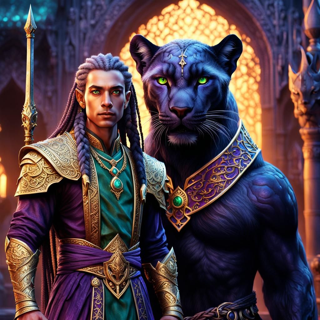 Panther Monk and Elf Warlock in Mystical Twilight