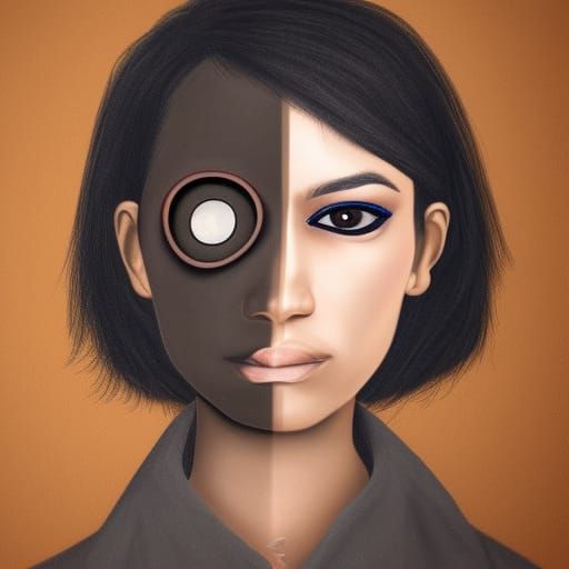 Photorealistic Portrait of a One-Eyed Trans Person