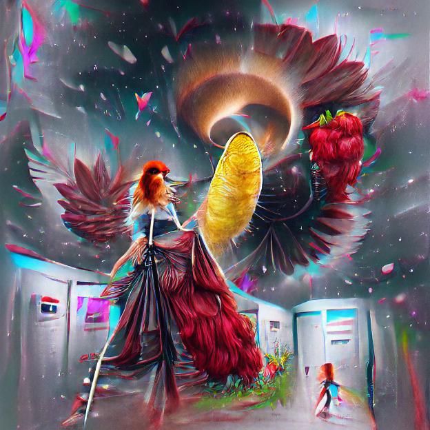 Goddess Emerges from Portal with Sunflower