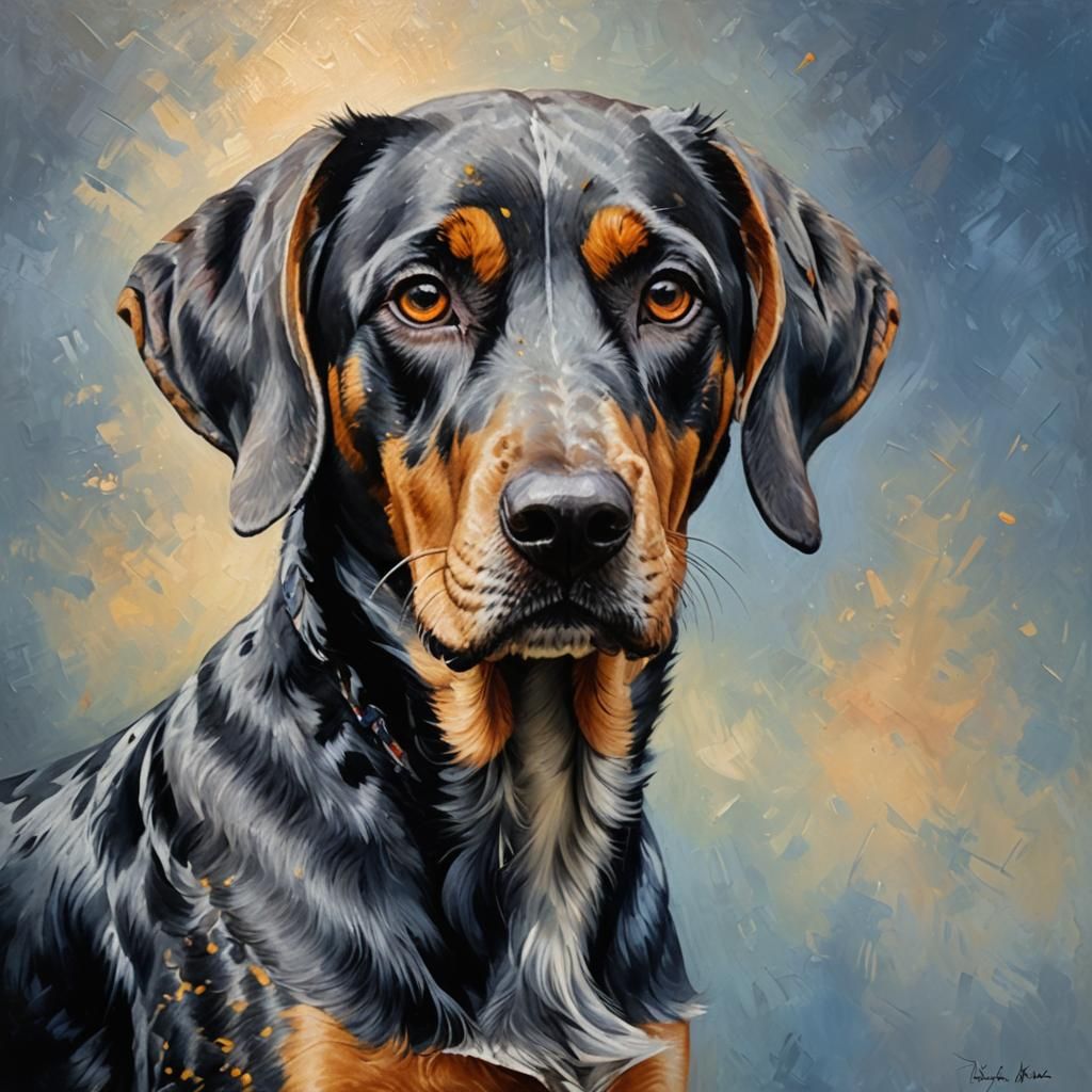 Hyperrealistic Portrait of Blue Tick Hound as Oil Painting