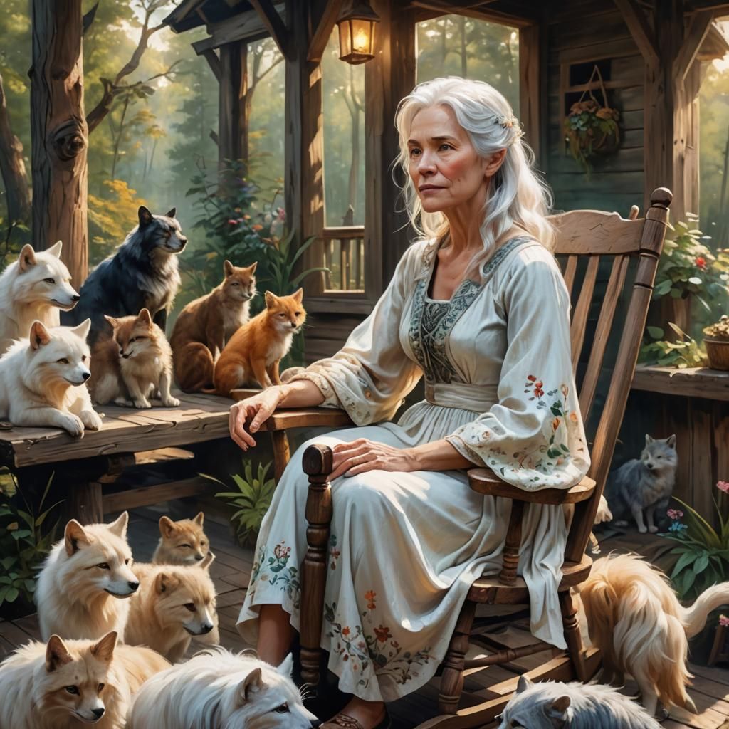 Enchanting Forest Scene: Woman in Oil Painting Style