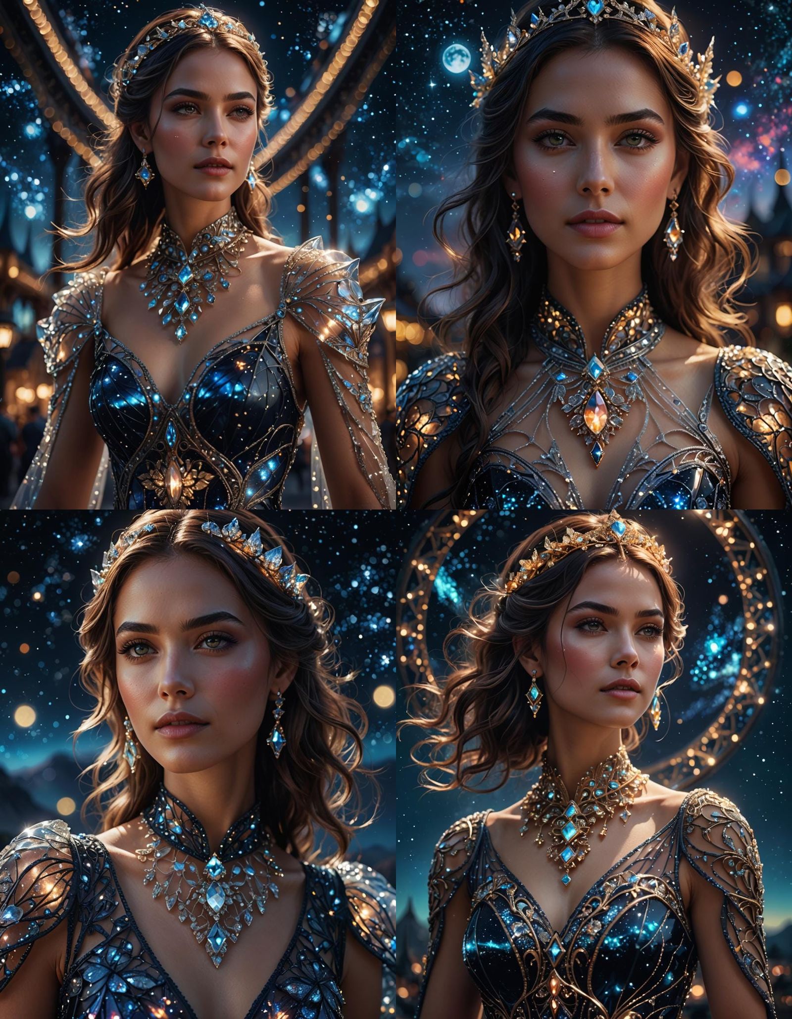 Woman in Glass Dress Against Dazzling Sky