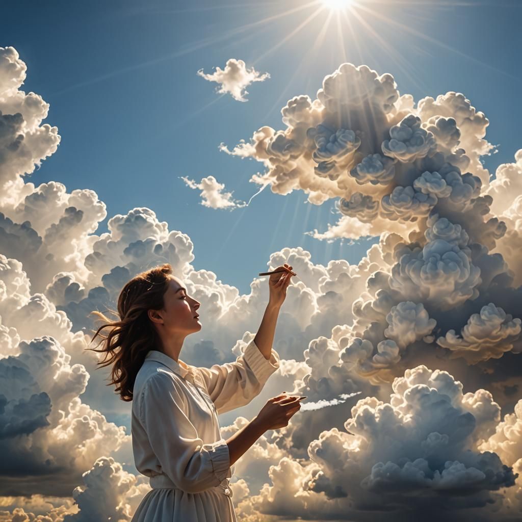 Woman Sculpting Clouds in Divine Sunshine