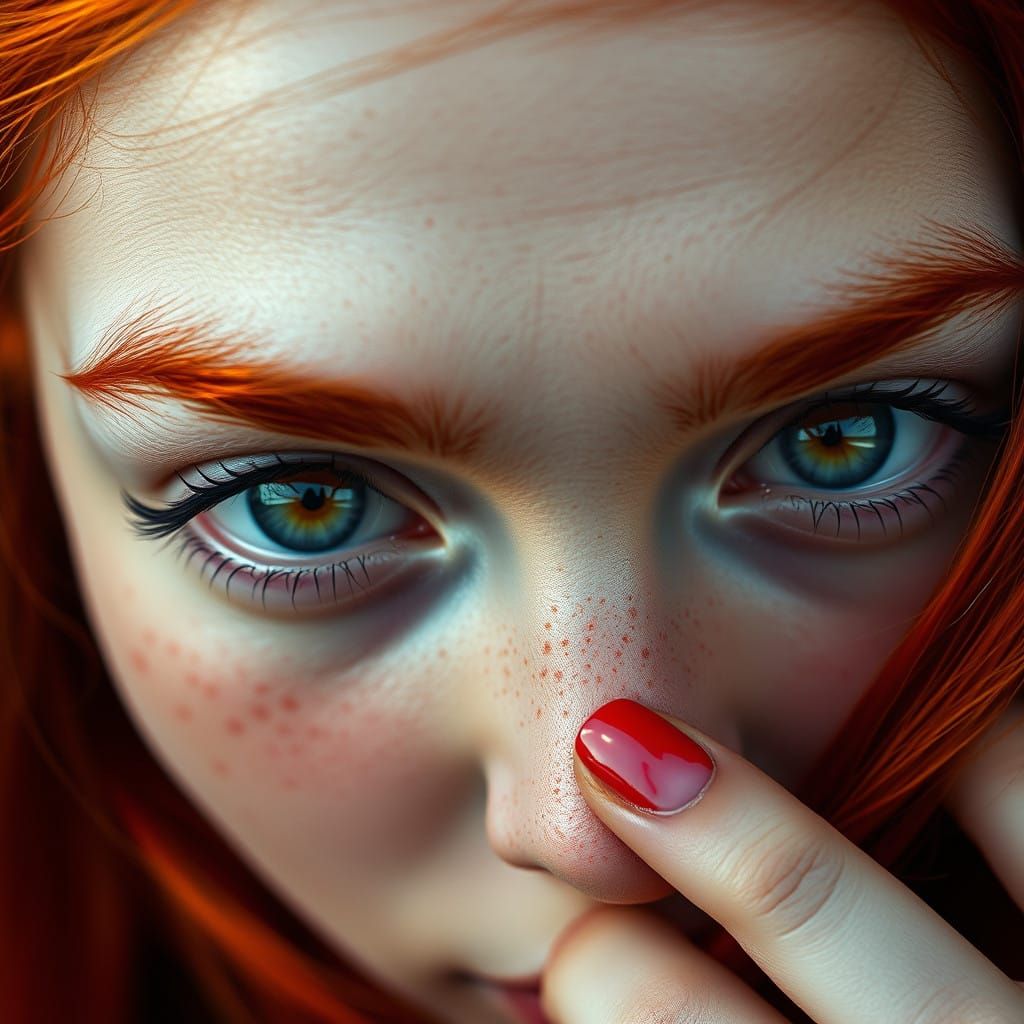 Hyperrealistic Portrait of a Redhead with Vibrant Eyes