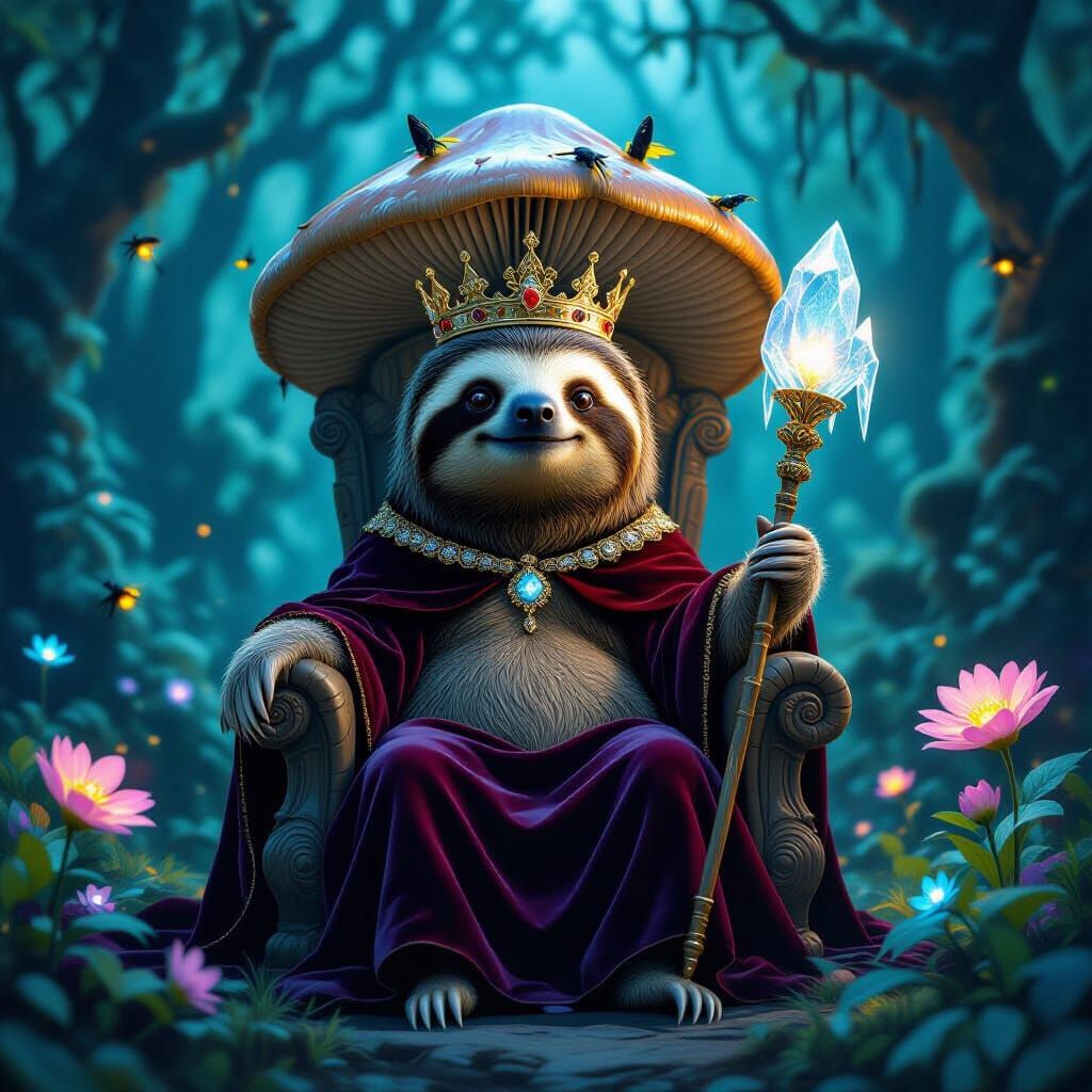 Sloth King on Mushroom Throne in Twilight Forest