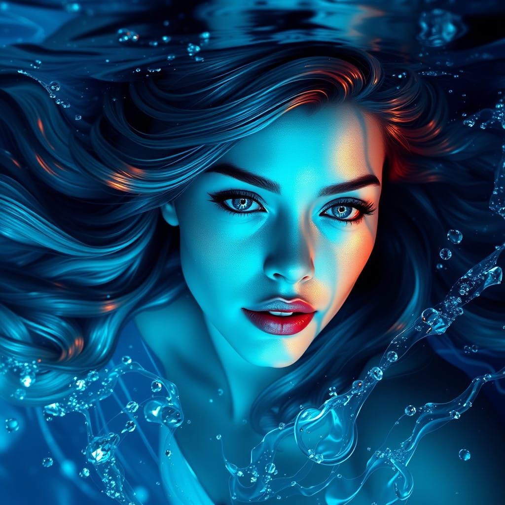 Ethereal Woman Surrounded by Magical Aura in Ocean Depths