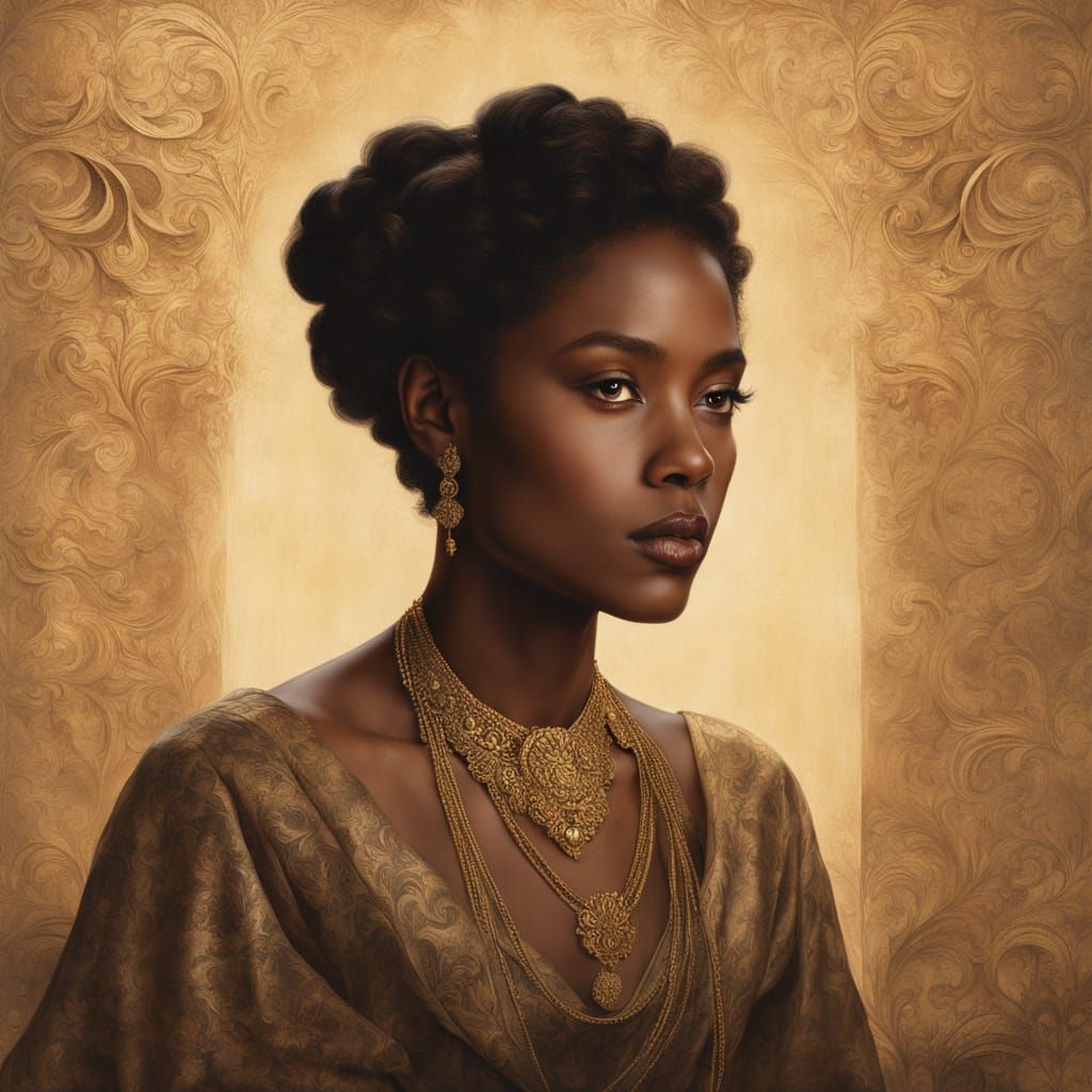 Striking Portrait of Alluring Woman in Ornate Dress