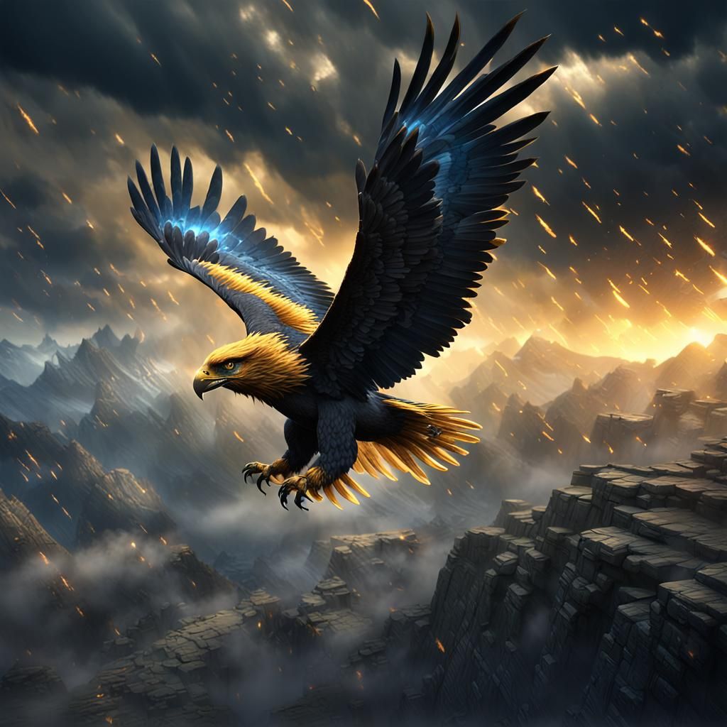 Eagle Soaring Through Stormy Skies: 3D Cinematic Render