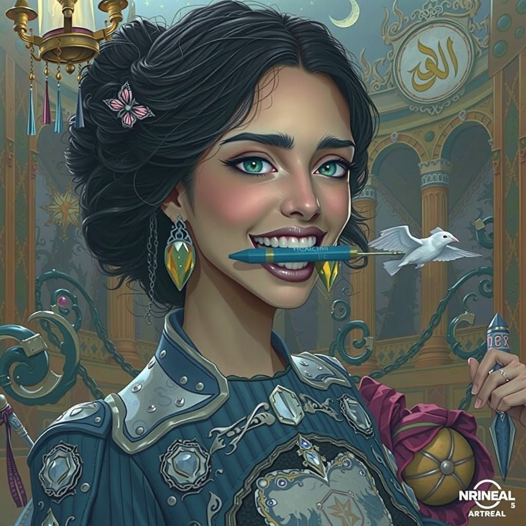 Woman Struggling to Speak with White Marker in Mouth